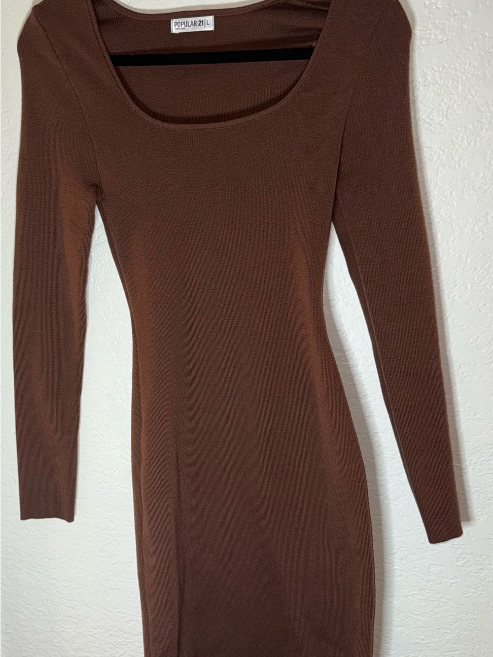 POPULAR REVIVAL Brown Long-Sleeve Scoop Neck Bodycon Dress